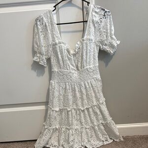 White Tiered Mini Sundress with Puff Sleeves